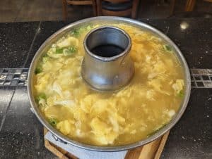 Egg Drop Soup with mixed vegetables, egg, and scallions at Tasty Thai in Tempe